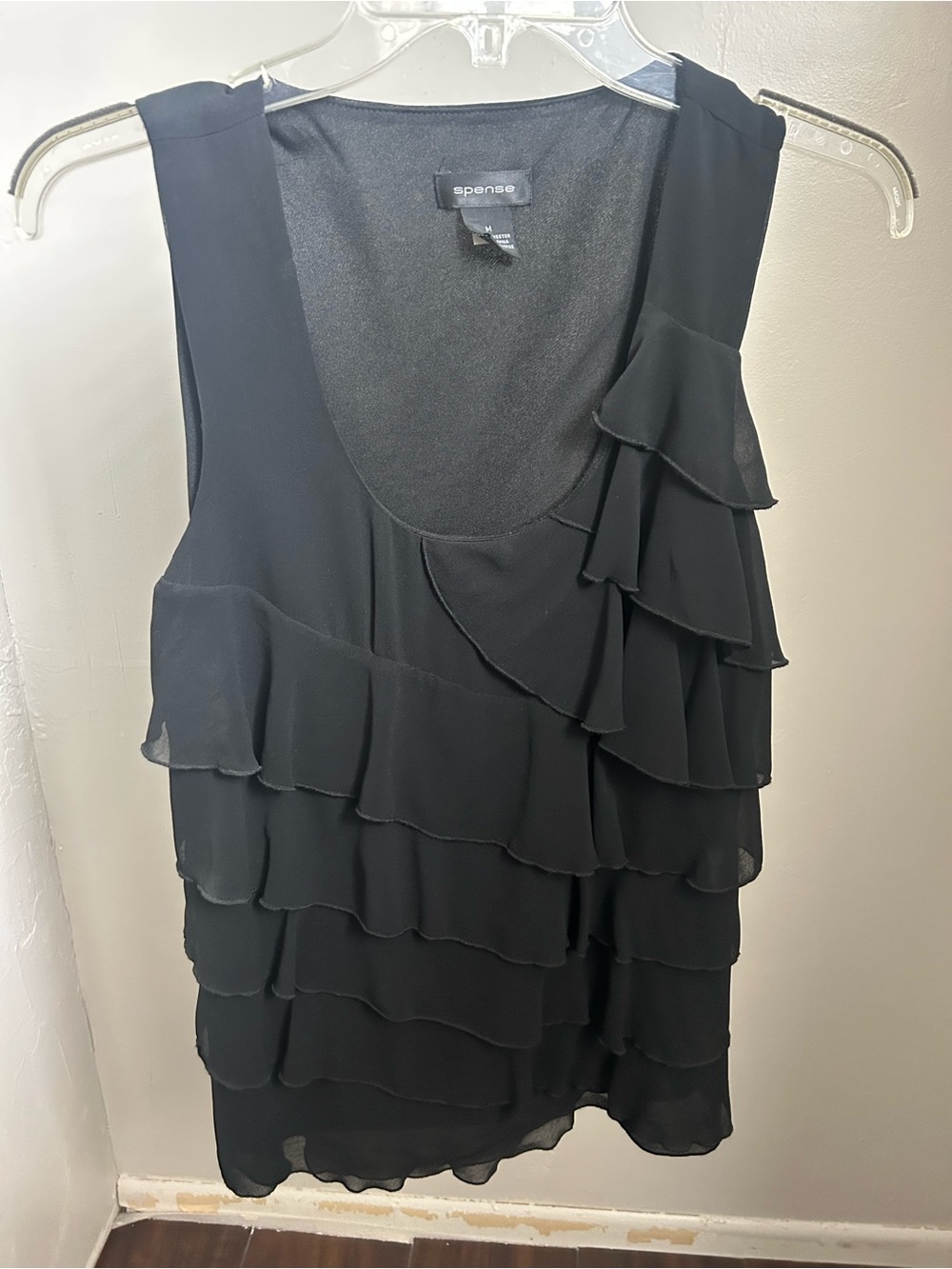 Spense Black Layered Ruffle Sleeveless Camisole